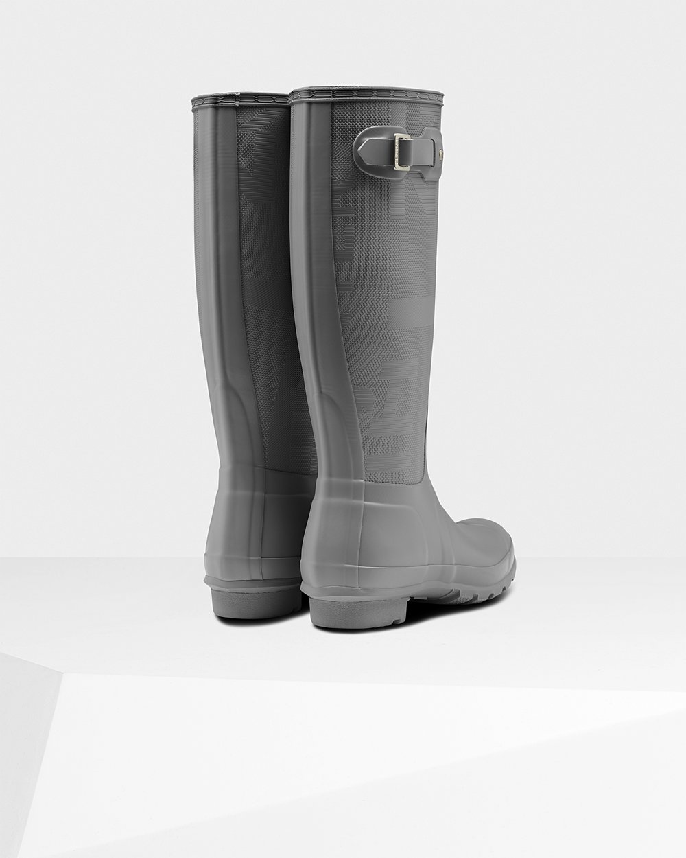 Womens Tall Rain Boots - Hunter Original Exploded Logo Texture (76ITBUCMD) - Grey